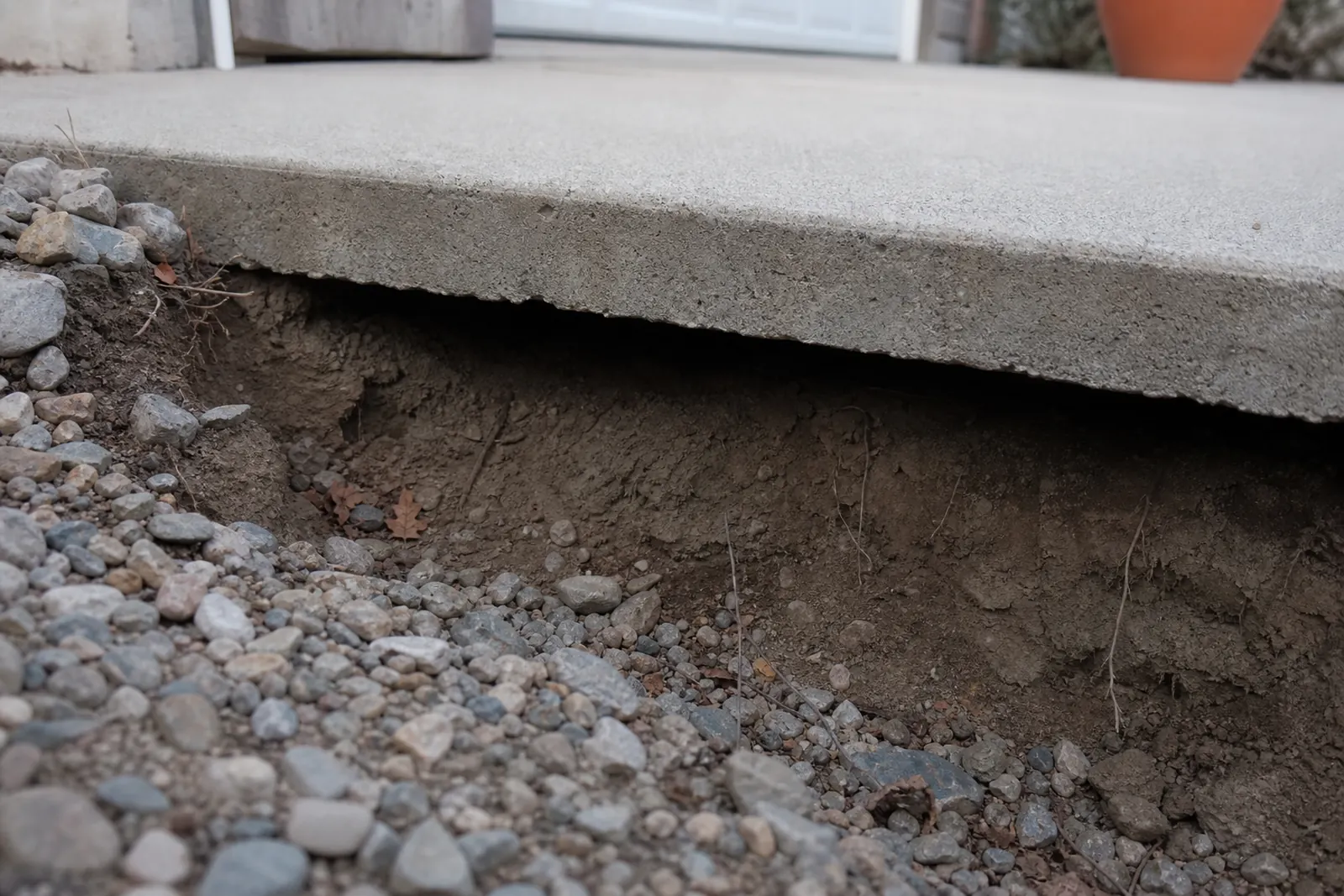 Close view of an empty void under the edge of a concrete slab