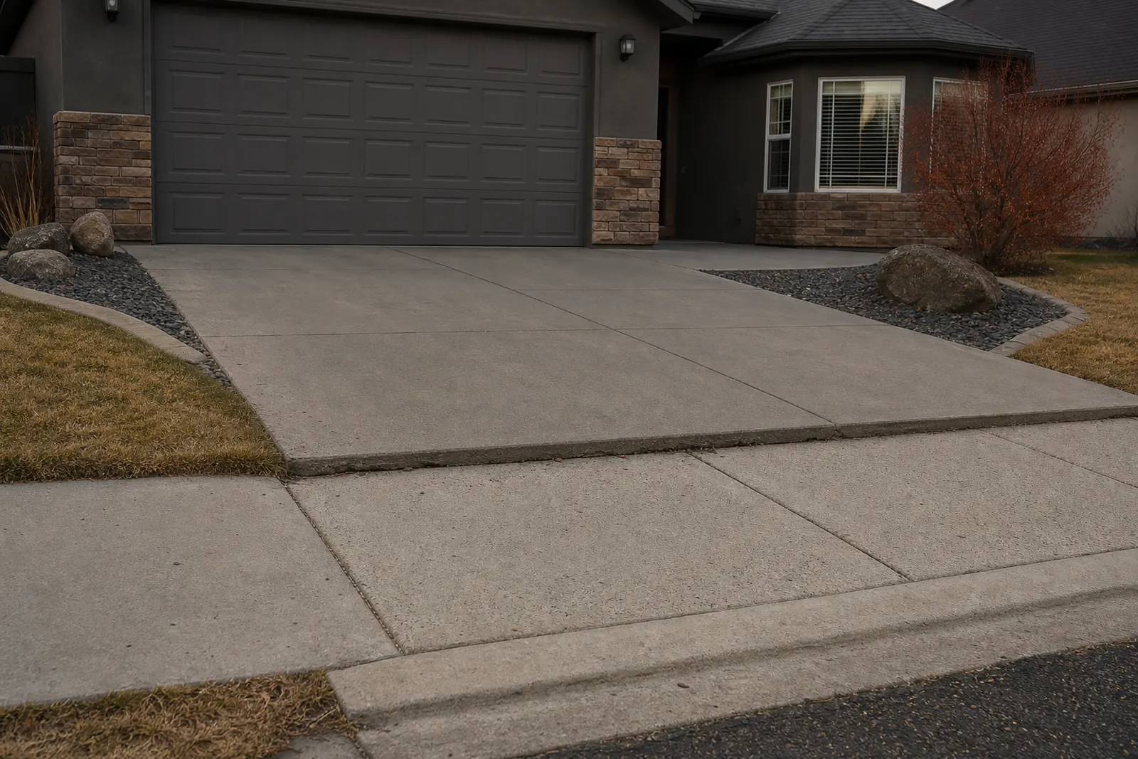 Residential driveway where the last panel has settled below the sidewalk edge
