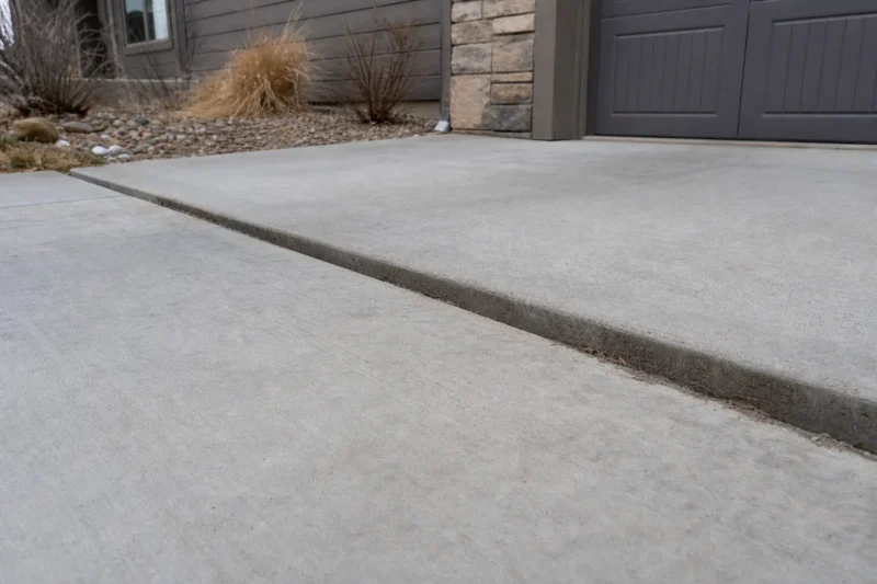 Driveway slab dropped below the next panel at a control joint