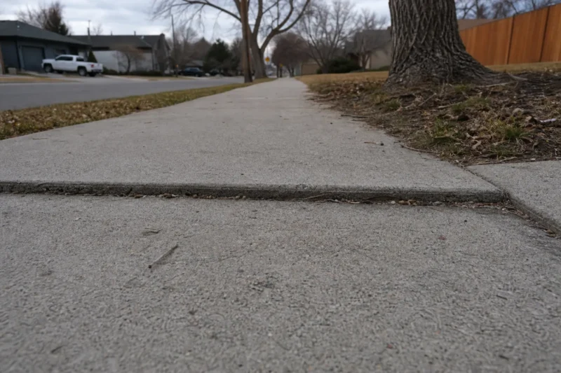 Residential sidewalk with a raised lip between two panels